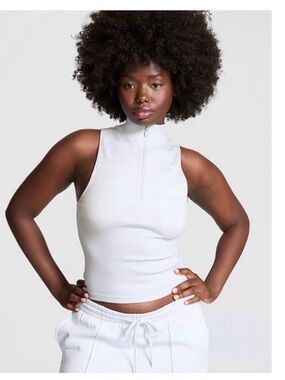 PINK Winter Seamless Half-Zip Tank Top - Hydrangea Blue